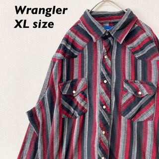 ラングラー(Wrangler)のラングラー　長袖シャツ　ワークシャツ　総柄　ストライプ　男女兼用　XLサイズ(シャツ)