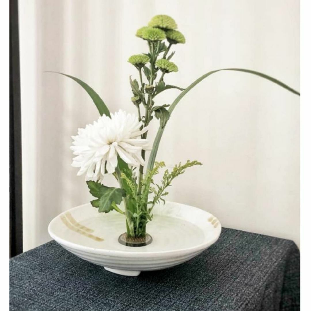 【色: 白に少し緑】AIVAR 花器 水盤 生け花用花器 フラワーベース生け花陶 その他のその他(その他)の商品写真