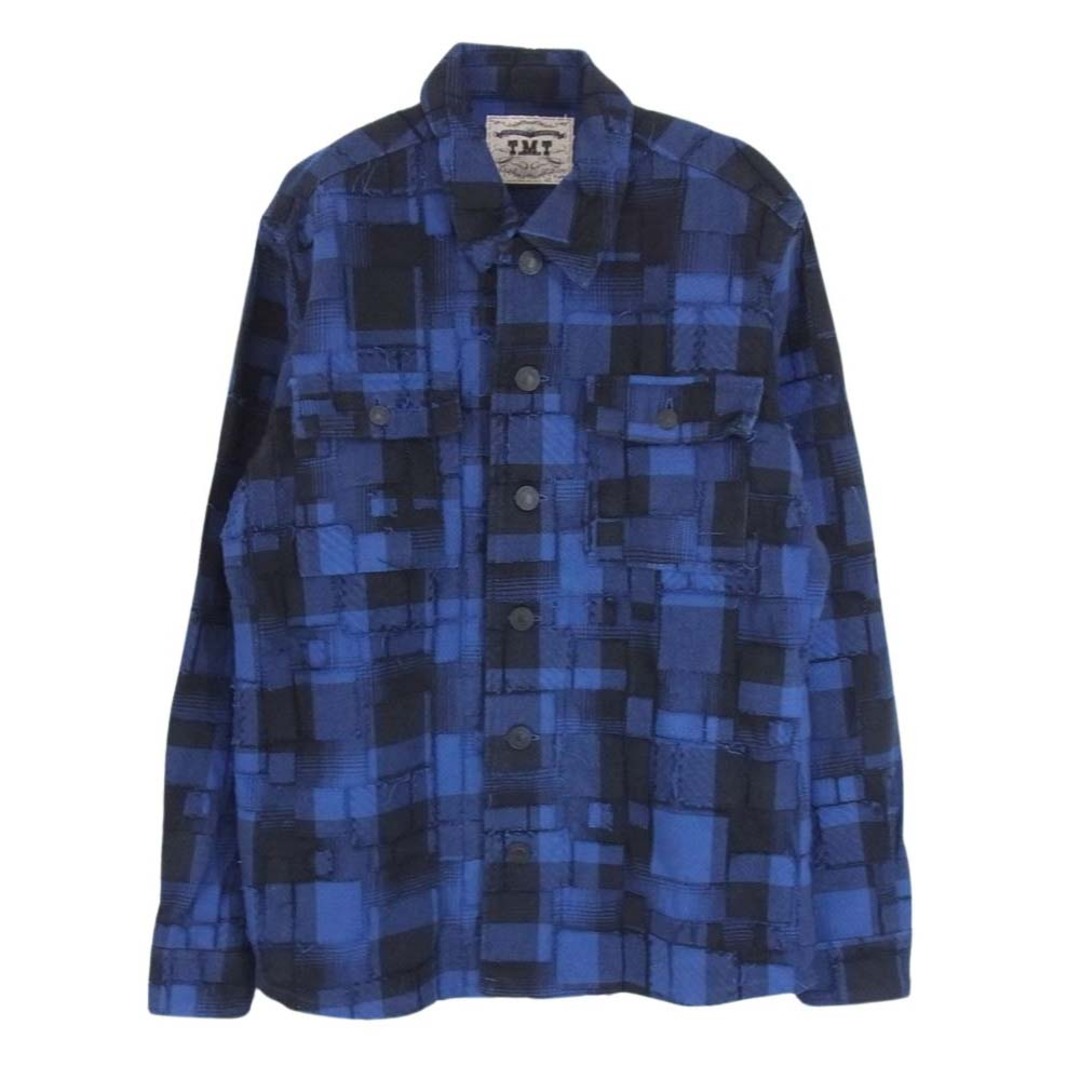 TMT(ティーエムティー)のTMT ティーエムティー 21AW BUFFALO-OMBRE PLAID OVERLAPPED SHIRTS JACKET パッチワーク チェック ネルシャツ ブロックチェック 長袖 シャツ ブルー系 L【中古】 メンズのトップス(シャツ)の商品写真