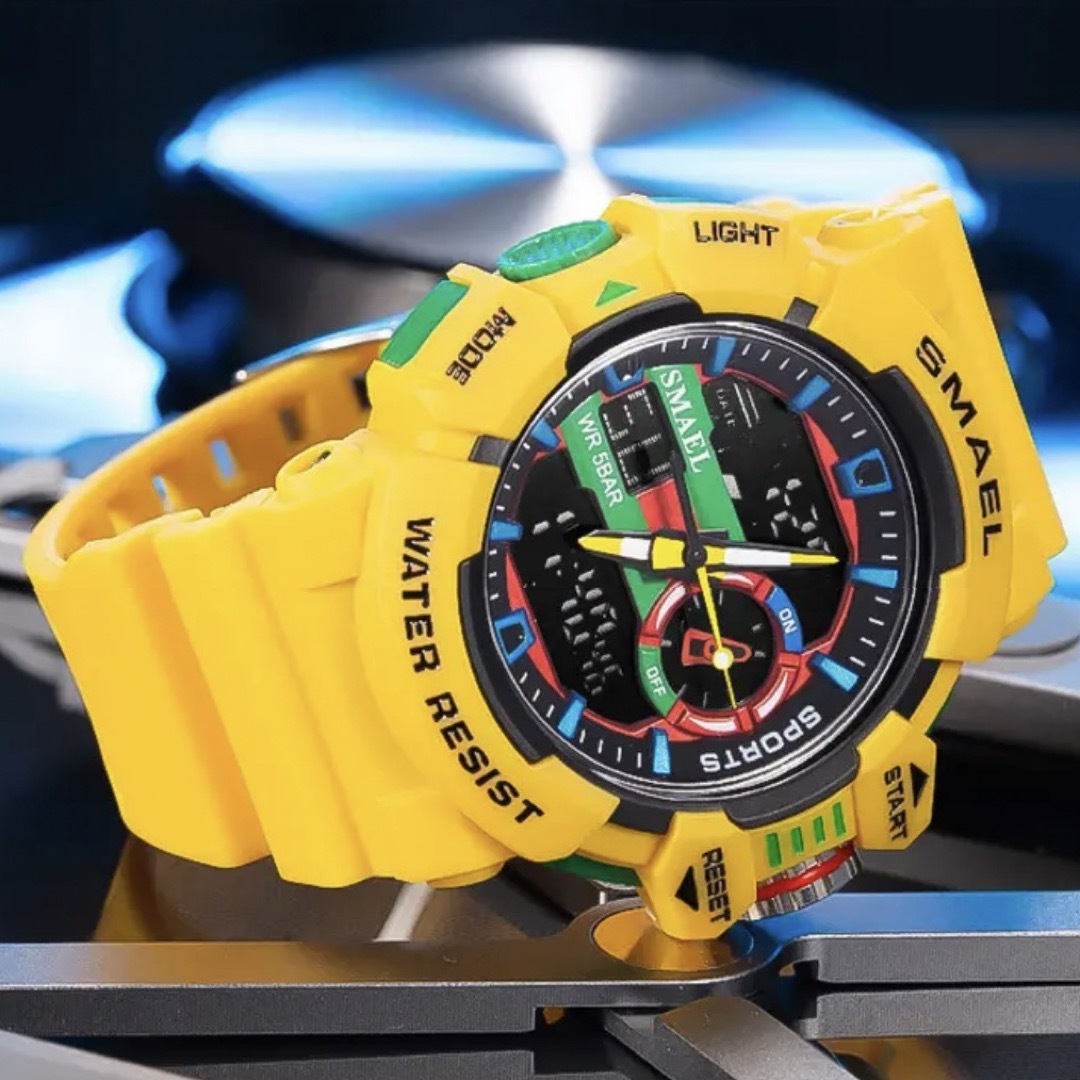 新品 SMAEL スポーツデュアルウォッチ メンズ腕時計 イエロー メンズの時計(腕時計(アナログ))の商品写真