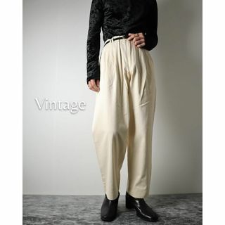 ヴィンテージ(VINTAGE)の3タック ワイド チノパン コットンパンツ W33 アイボリー 80s 90s(チノパン)