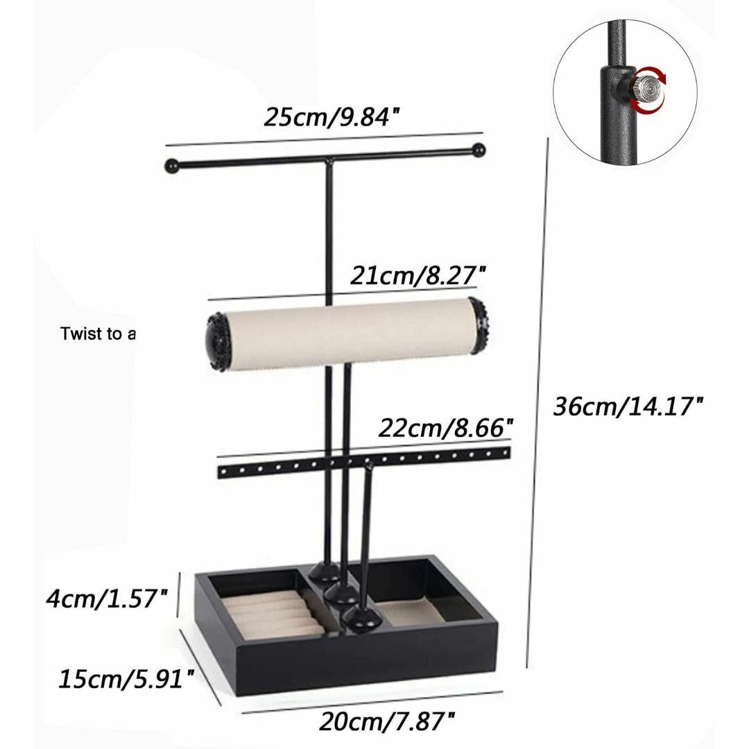 【色:ブラック】カチューシャ収納 T字型のネックレススタンド 時計スタンド 3層 インテリア/住まい/日用品の収納家具(ドレッサー/鏡台)の商品写真