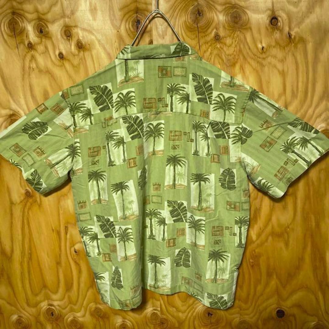 メンズ 総柄 アロハシャツ USA古着 90s 半袖 グリーン カジュアル メンズのトップス(シャツ)の商品写真