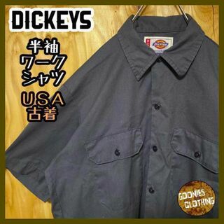 Dickies - ダーク グレー ワークシャツ USA古着 90s 半袖 無地 ディッキーズ