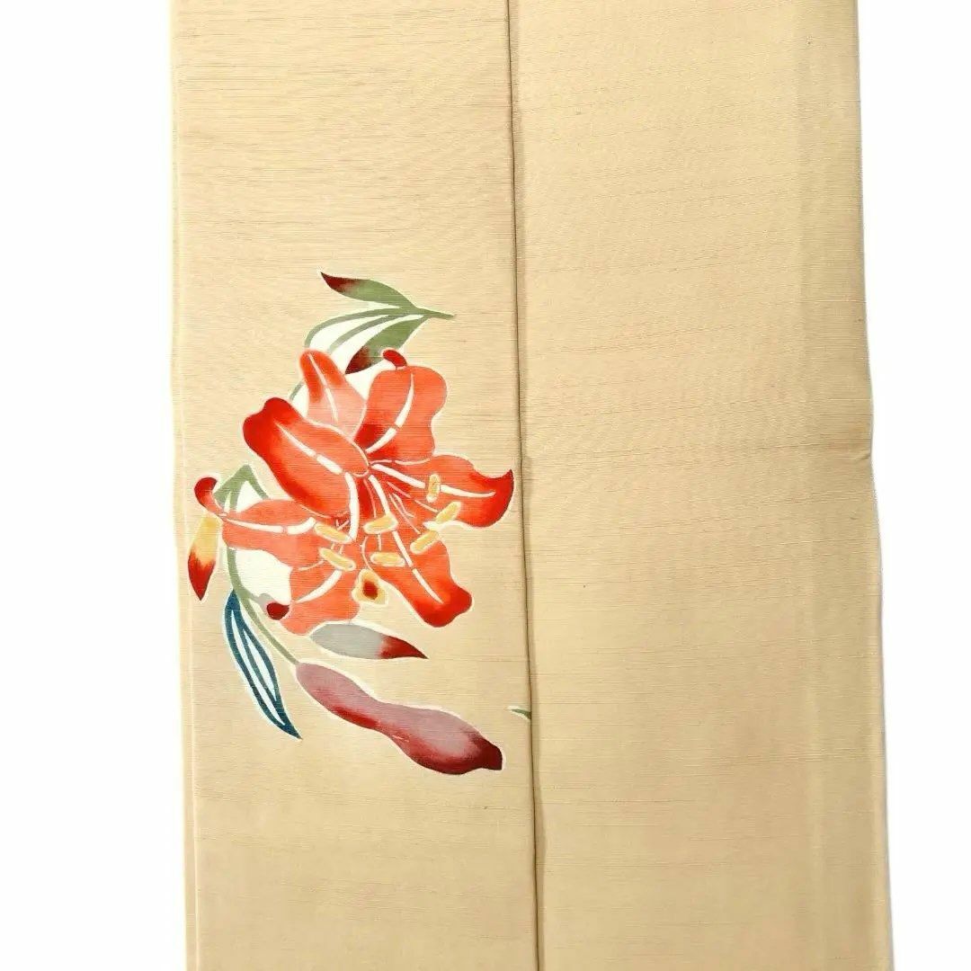 名古屋帯　百合　紬　型染　着物　035w レディースの水着/浴衣(その他)の商品写真