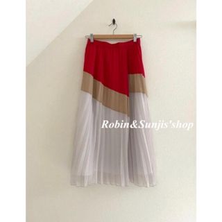 ドゥーズィエムクラス(DEUXIEME CLASSE)のELENDEEK led×beige×WhiteプリーツLONG SKIRT(ロングスカート)