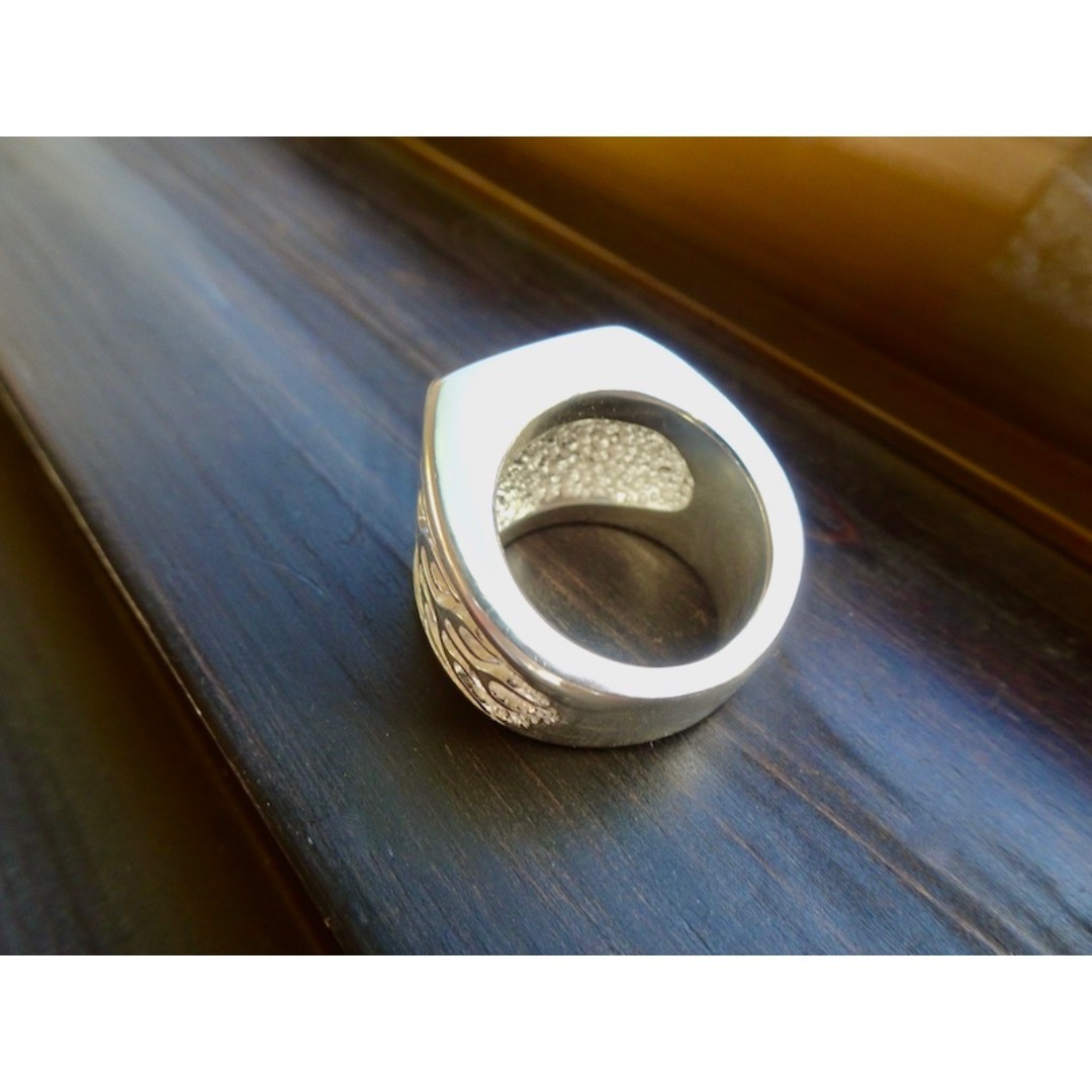 仁尾彫金『ファイヤーパターン、プラチナ印台リング』ハンドメイド262  メンズのアクセサリー(リング(指輪))の商品写真