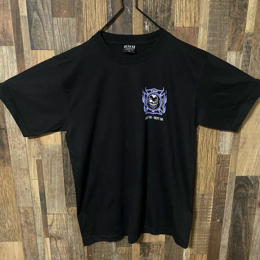 ブラック スカル ガイコツ L FIRE メンズ USA古着 半袖 Tシャツ メンズのトップス(Tシャツ/カットソー(半袖/袖なし))の商品写真