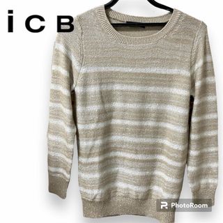 ICB - iCB  アイシービー　ベージュ　ボーダートップス　ビジュー　Sサイズ