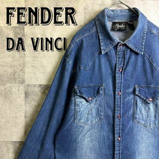 フェンダー(Fender)の希少 フェンダー×ダヴィンチ デニムウエスタンシャツ 刺繍ロゴ インディゴ M(シャツ)