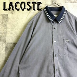 ラコステ(LACOSTE)の美品 ラコステ マイクロチェック シャツ 刺繍ロゴ リブ襟 ネイビー L(シャツ)