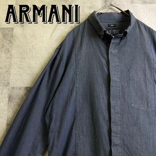 アルマーニジーンズ(ARMANI JEANS)の美品 アルマーニジーンズ ボタンダウンシャツ 異素材コンビ ネイビー M相当(シャツ)