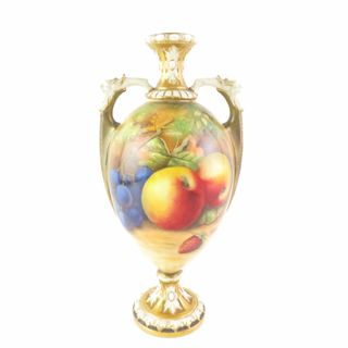 ロイヤルウースター(Royal Worcester)のROYAL WORCESTER ロイヤルウースター ペインテッド フルーツ 花瓶 1点 壺 金彩 フラワーベース アンティーク 希少 SU5675T (花瓶)