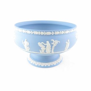 ウェッジウッド(WEDGWOOD)の美品 WEDGWOOD ウェッジウッド ジャスパー ラウンドボウル 1枚 ペールブルー 脚付 コンポート 高台鉢 SU5679U (食器)