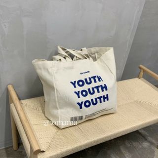 youth ロゴ キャンバストート 帆布 きなり 綺麗 美品 大容量 安い 青(トートバッグ)