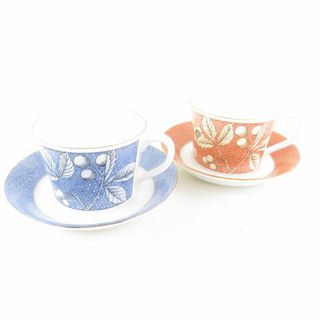 ウェッジウッド(WEDGWOOD)の美品 WEDGWOOD ウェッジウッド フランシス/フランシスブルー ティーカップ＆ソーサー 2客 ペア デルフィ 花柄 フラワー SU5734X (グラス/カップ)