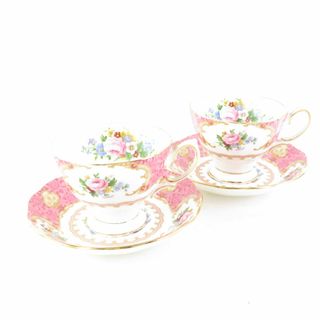 ロイヤルアルバート(ROYAL ALBERT)の美品 ROYAL ALBERT ロイヤルアルバート レディーカーライル ティーカップ＆ソーサー 2客 ペア 英国 花 フラワー SU5735X (グラス/カップ)