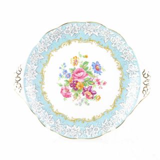 ロイヤルアルバート(ROYAL ALBERT)の美品 ROYAL ALBERT ロイヤルアルバート エンチャントメント BBプレート 1枚 大皿 金彩 水色 花柄 ブレッド バター SU5740X (食器)