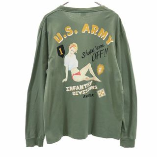 アヴィレックス(AVIREX)のアヴィレックス バックプリント 長袖 Tシャツ XL カーキ AVIREX ロンT メンズ 古着 【240422】(Tシャツ/カットソー(七分/長袖))