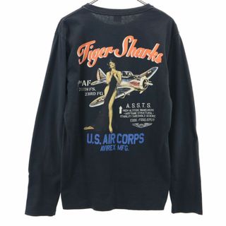 アヴィレックス(AVIREX)のアヴィレックス バックプリント 長袖 Tシャツ L 黒 AVIREX ロンT メンズ 古着 【240422】(Tシャツ/カットソー(七分/長袖))