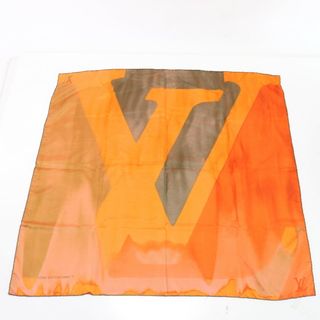 ルイヴィトン(LOUIS VUITTON)の美品 ルイヴィトン タグ付 LV ロゴ スカーフ シルク 100％ 絹 オレンジ ストール レディース EHM X9-8(バンダナ/スカーフ)