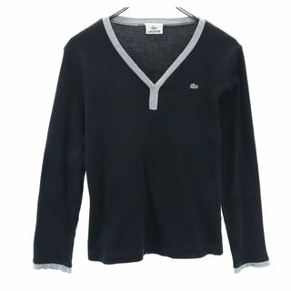 LACOSTE - ラコステ 日本製 長袖 Vネック カットソー 42 ブラック系 LACOSTE レディース 古着 【240422】