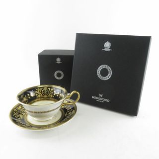 ウェッジウッド(WEDGWOOD)の美品 WEDGWOOD ウェッジウッド ASTBURY アストバリーブラック ティーカップ＆ソーサー 1客 ピオニー レア 希少 高級 SY9047G (グラス/カップ)