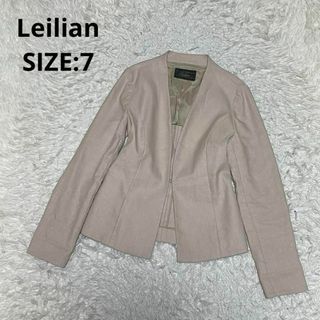 レリアン(leilian)のLeilian リネン混ノーカラージャケット ストレッチ サイズ7 ベージュ(ノーカラージャケット)