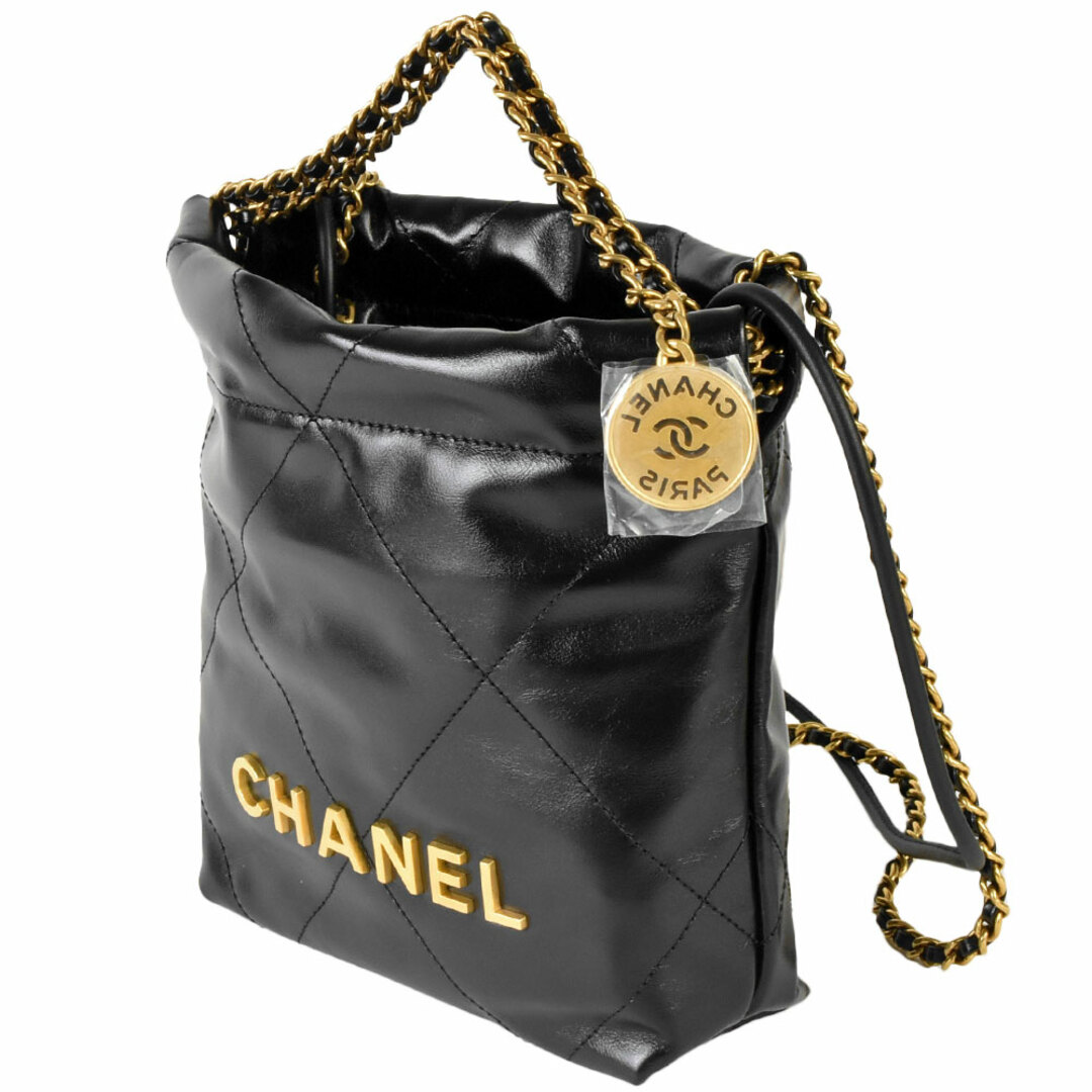 CHANEL(シャネル)のシャネル CHANEL 22 ミニ ハンドバッグ チェーン ショルダーバッグ ゴールド金具 ブラック カーフ AS3980 ホーボーバッグ【中古】 レディースのバッグ(ショルダーバッグ)の商品写真