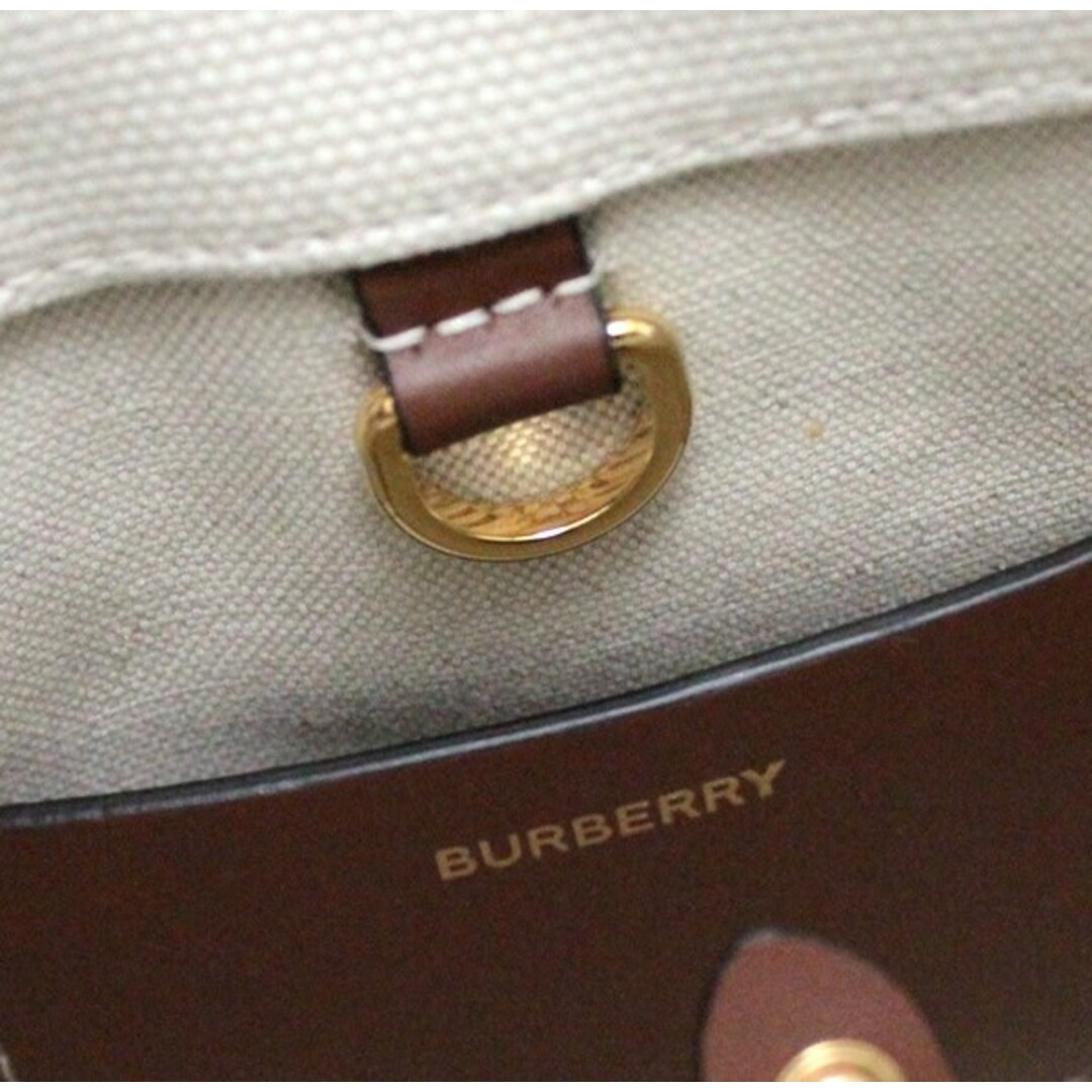 BURBERRY(バーバリー)の美品 バーバリー BURBERRY ミニフレヤトート ショルダーバッグ キャンバス×レザー 白×ブラウン 【64849】 レディースのバッグ(ショルダーバッグ)の商品写真