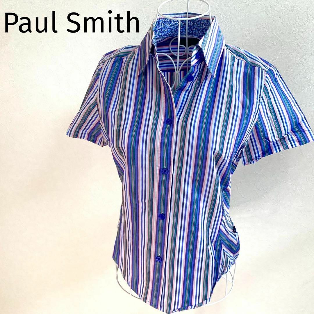 Paul Smith(ポールスミス)の【美品】　ポールスミス　ストライプ　花柄　半袖　シャツ　カラフル　Mサイズ レディースのトップス(Tシャツ(半袖/袖なし))の商品写真