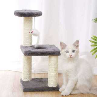 キャットタワー 猫タワー 麻 組立簡単 3階建て グレー N438(猫)