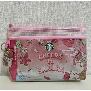 スターバックス(Starbucks)のスターバックス桜2024春限定紙袋リメイク　ダブルファスナーポーチ🌸チャーム付き(ポーチ)