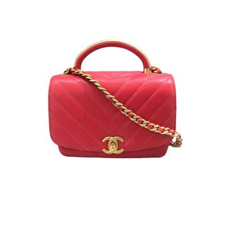 シャネル(CHANEL)の　シャネル CHANEL トップハンドルシェブロン　2Wayバッグ A92236 ピンクレッド　ゴールド金具 カーフスキン レディース ショルダーバッグ(ショルダーバッグ)