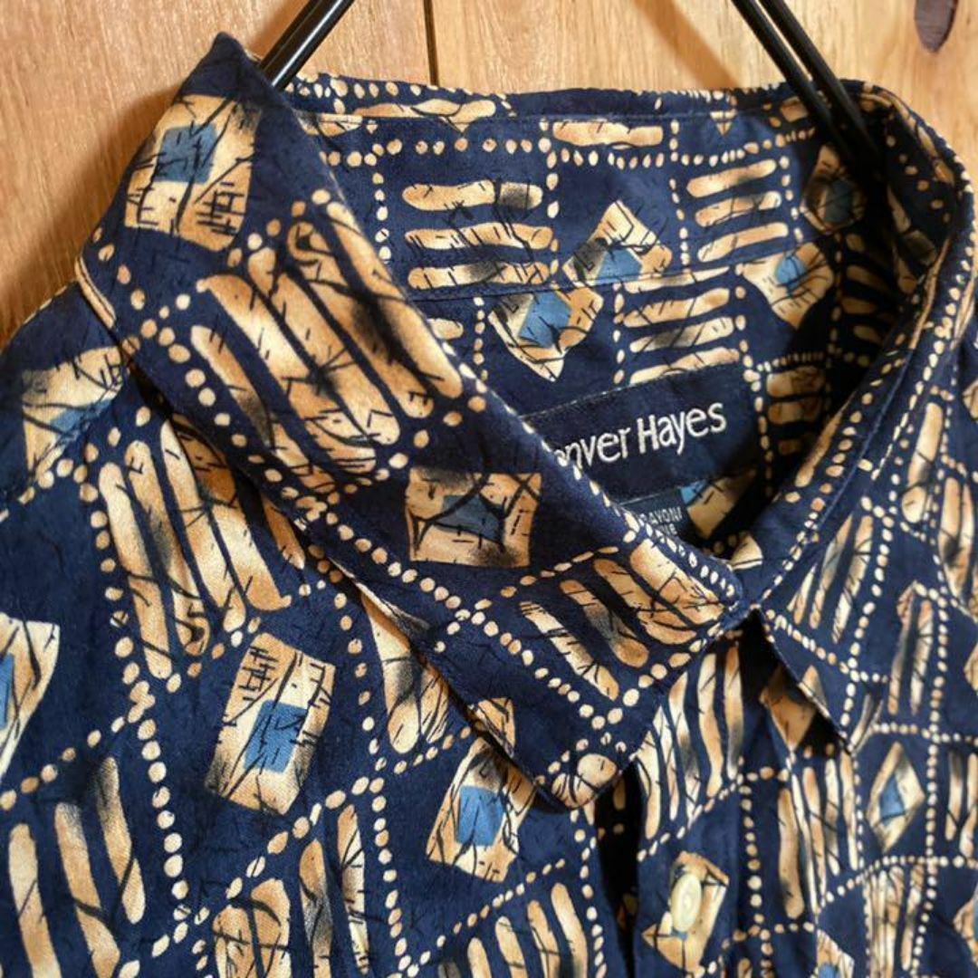 アロハ シャツ 総柄 ハワイ USA古着 90s 半袖シャツ メンズ ネイビー メンズのトップス(シャツ)の商品写真