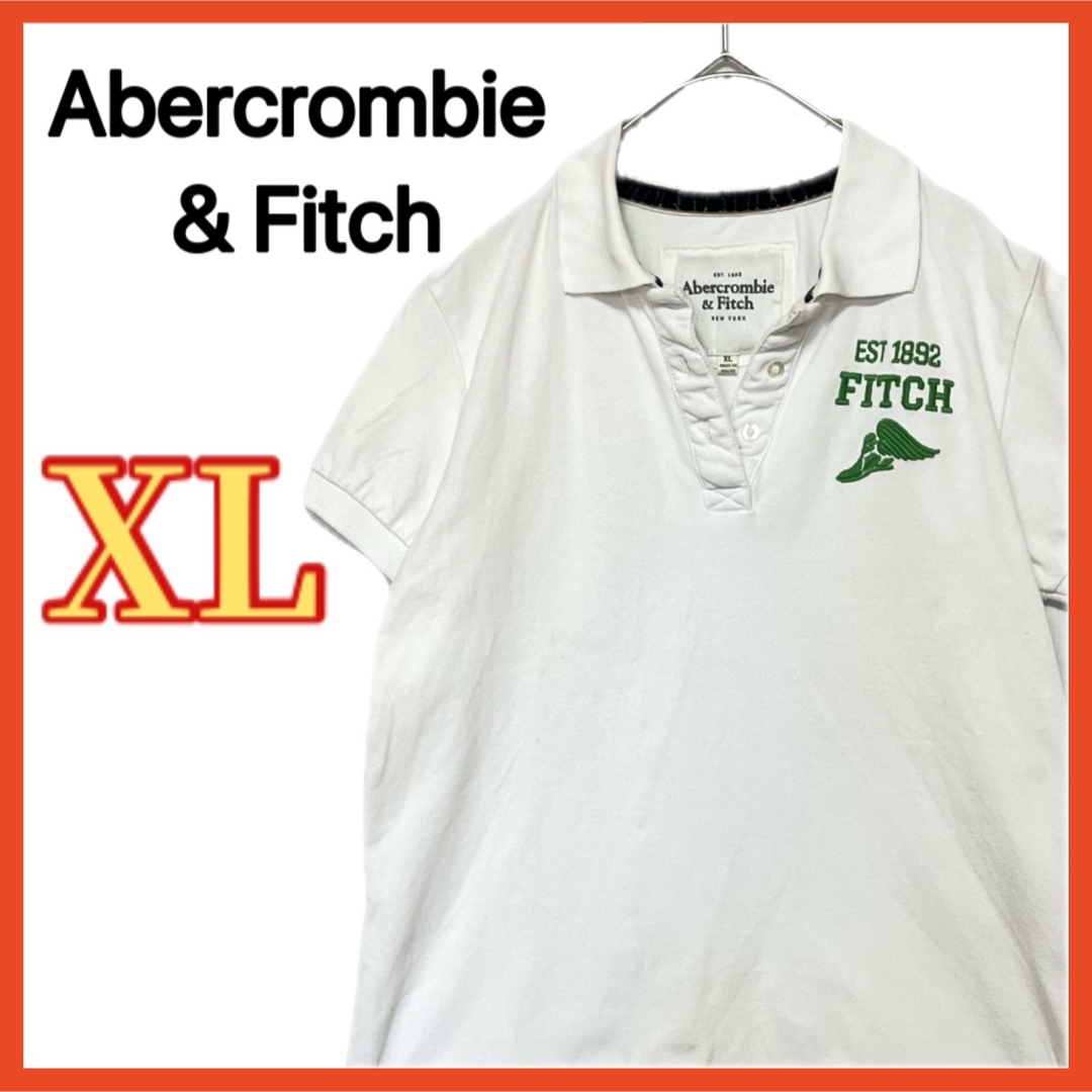 Abercrombie&Fitch(アバクロンビーアンドフィッチ)のAbercrombie&Fitch アバクロ ポロシャツ XL 刺繍ロゴ 白 メンズのトップス(ポロシャツ)の商品写真