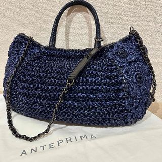 ANTEPRIMA - 限定カラーANTEPRIMAラフィアピッツォ2wayフラワーネイビーバッグ