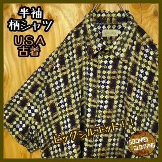 メンズ 柄シャツ ストライプ USA古着 90s 半袖 カジュアル シャツ 総柄(シャツ)