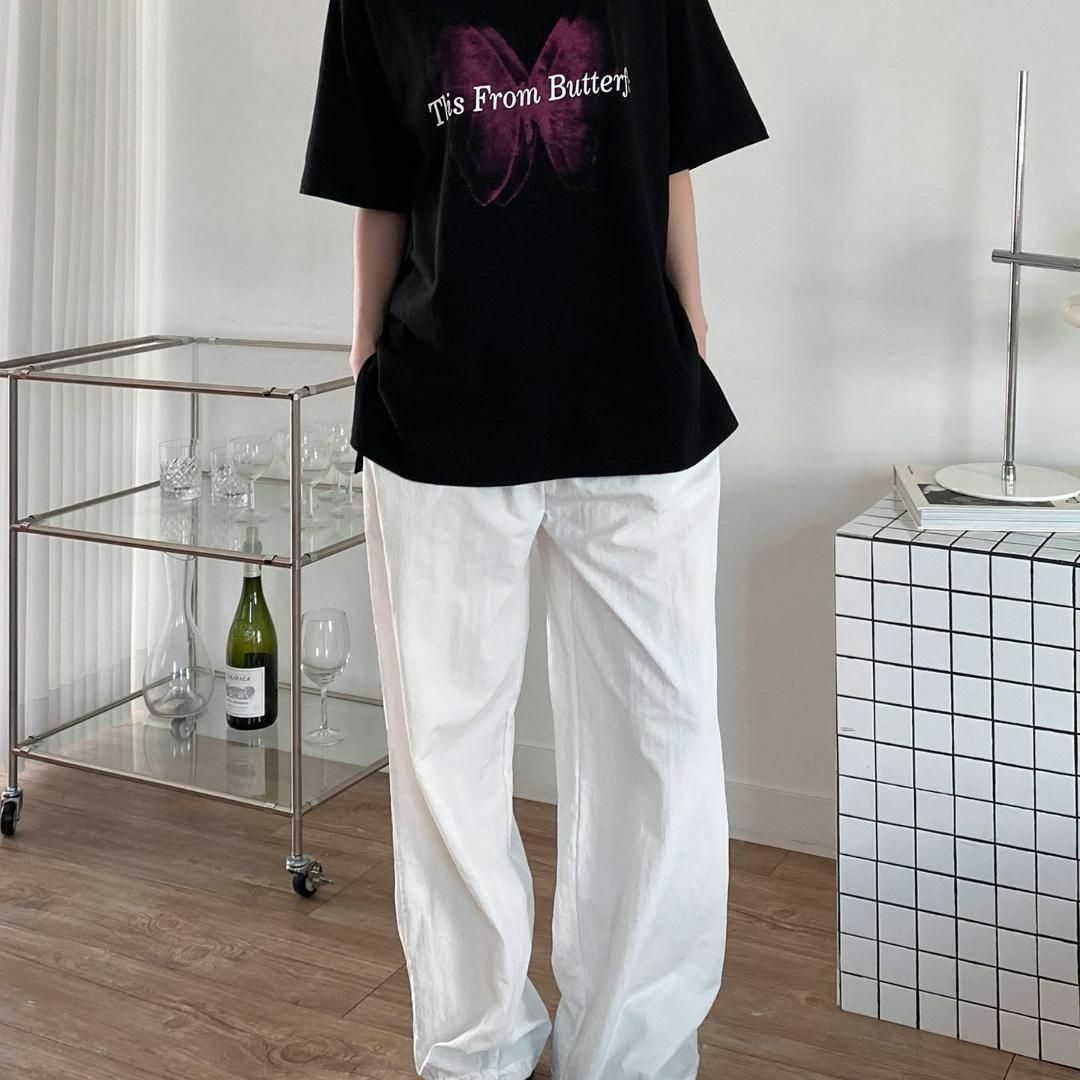 Tシャツ 半袖 レイヤード オーバーフィット 韓国 ストリート 蝶 バタフライ レディースのトップス(Tシャツ(半袖/袖なし))の商品写真