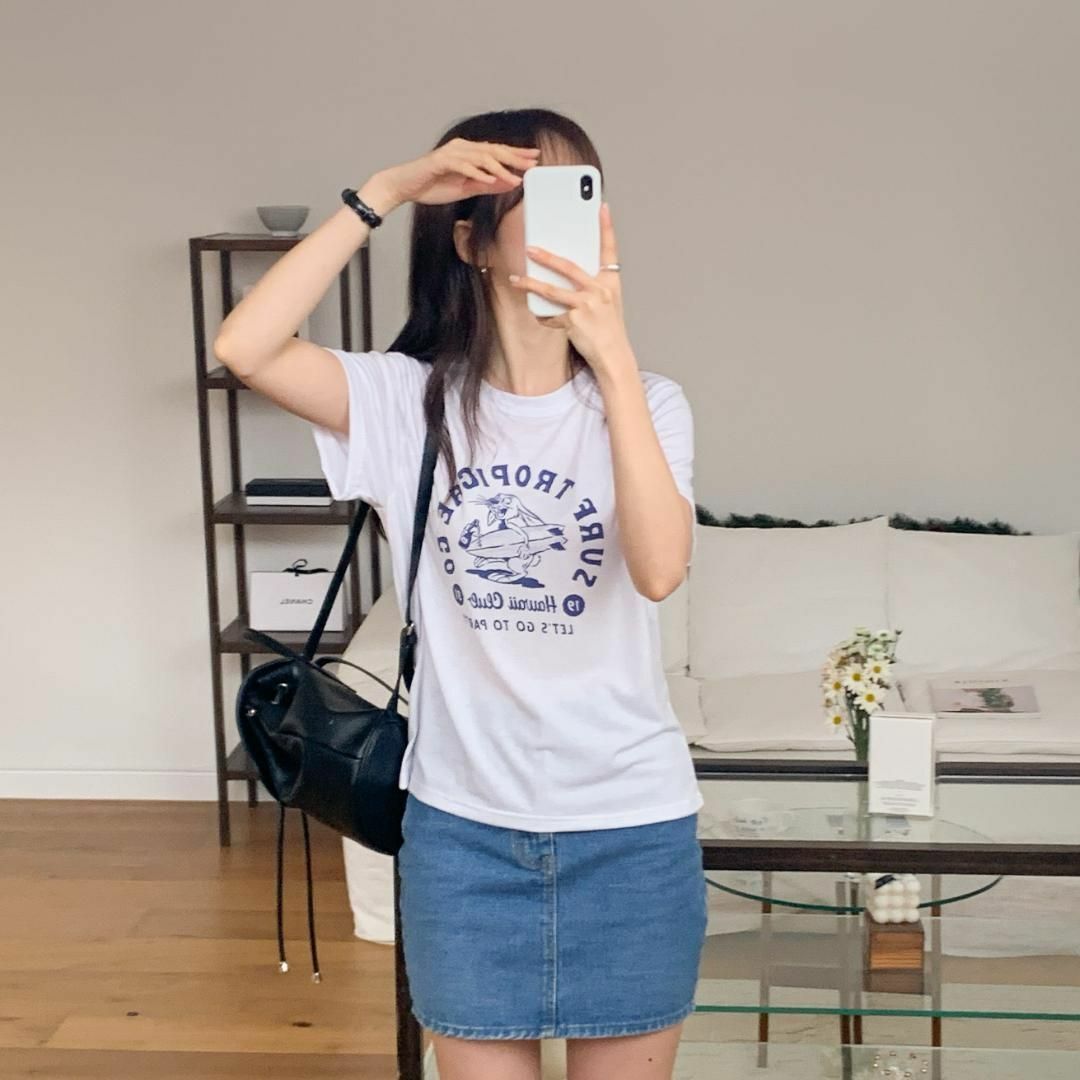 サークルラビットTシャツ うさぎ シャツ ロゴ 英語 韓国 夏 サーフィン レディースのトップス(Tシャツ(半袖/袖なし))の商品写真