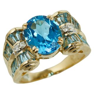 美品 K18YG イエローゴールド リング 指輪 ブルートパーズ 7.00ct ダイヤ 0.07ct 【1-0146452】(リング(指輪))