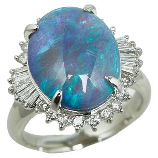 美品 Pt900 プラチナ リング 指輪 ブラックオパール 6.04ct ダイヤ 0.69ct 【1-0146792】(リング(指輪))