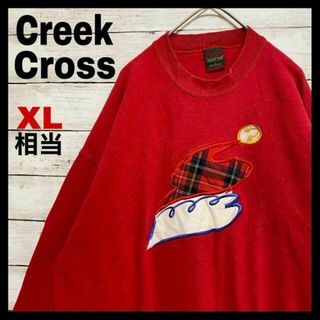 713US古着 Cross Creek スウェット USA製 チェック 刺繍 羽(スウェット)