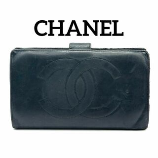シャネル(CHANEL)のCHANEL シャネル ココマーク ラムスキン レザー 二つ折り 財布 ブラック(財布)