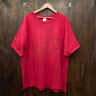 ヘインズ(Hanes)のUSA古着 Hane's ビッグシルエット 半袖T ポケットT 無地 赤 2XL(Tシャツ/カットソー(半袖/袖なし))