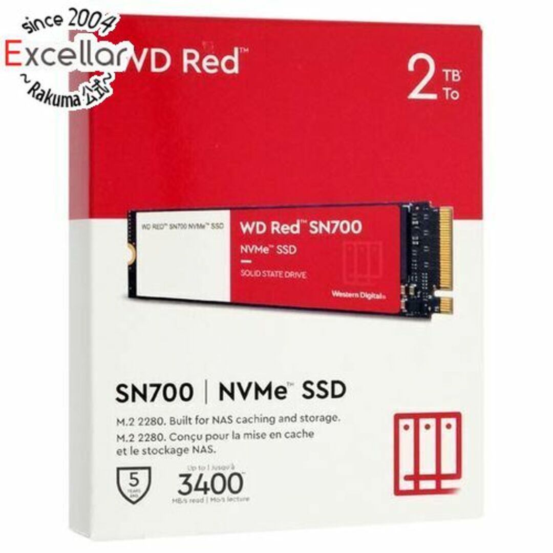 Western Digital(ウェスタンデジタル)のWestern Digital製 SSD　WD Red SN700 NVMe WDS200T1R0C　2TB スマホ/家電/カメラのPC/タブレット(PC周辺機器)の商品写真