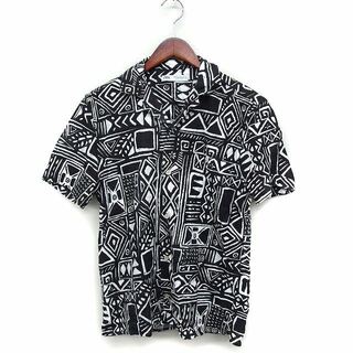 ZARA - ザラ ZARA 幾何学模様 アロハシャツ ハワイアンシャツ 半袖 麻混 S 黒