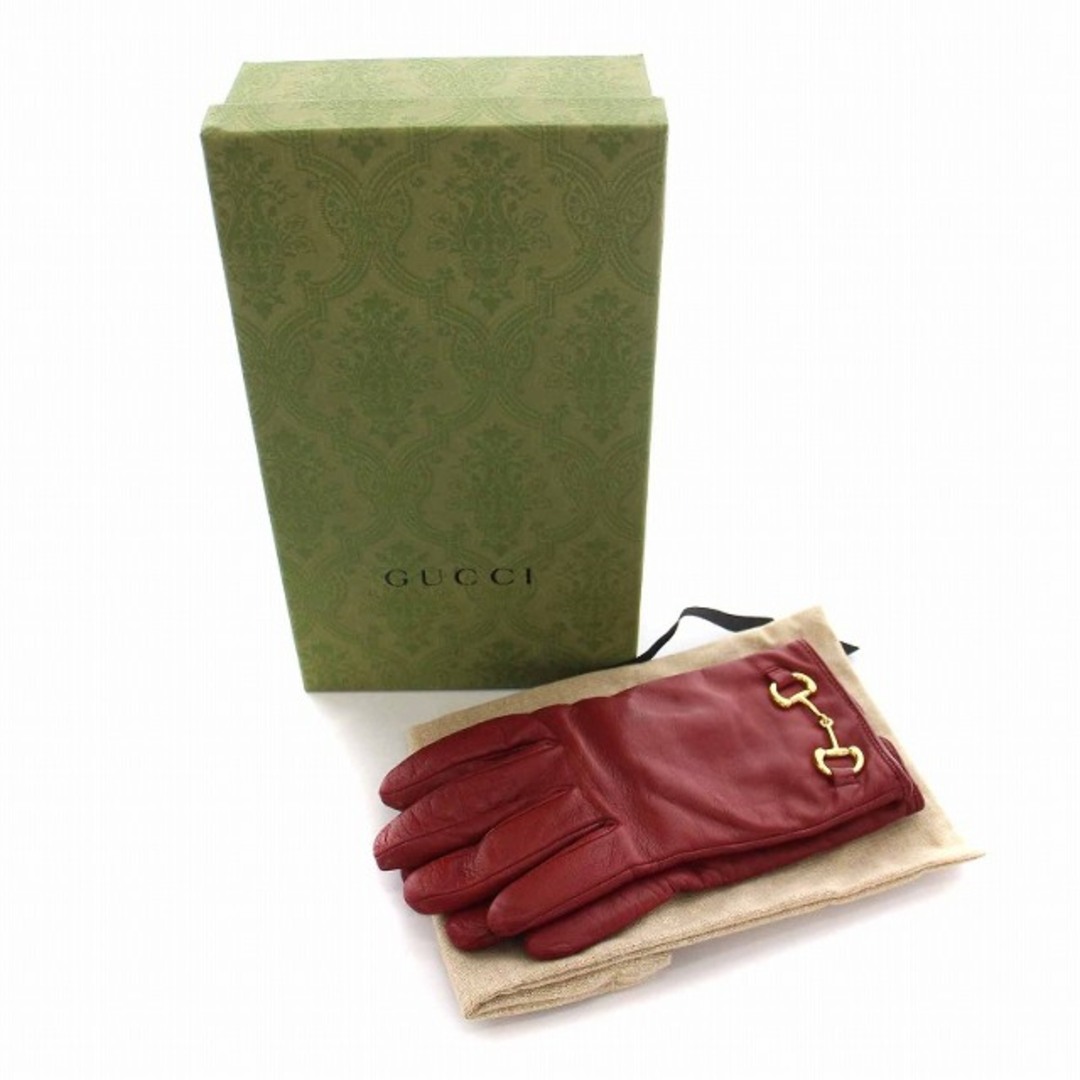 Gucci(グッチ)のグッチ ホースビット グローブ 手袋 ラムレザー 羊革 7 1/2 M ボルドー レディースのファッション小物(手袋)の商品写真