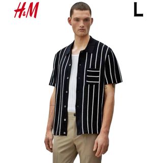 エイチアンドエム(H&M)の新品 H&M 高級 サマーニット シャツ ストライプ L(シャツ)