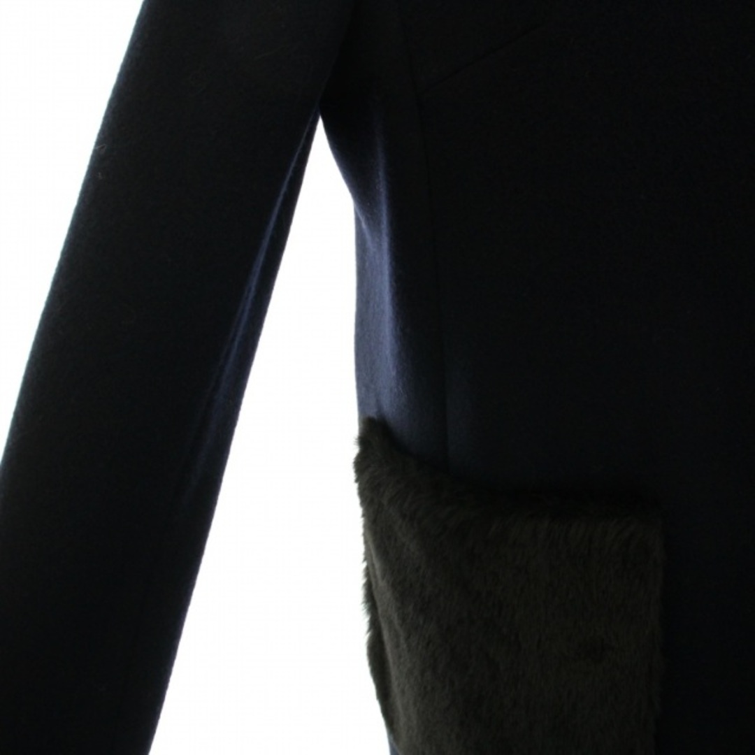 M-premier(エムプルミエ)のエムプルミエ ポケットファーコート ノーカラー ロング丈 ウール 34 紺 レディースのジャケット/アウター(その他)の商品写真